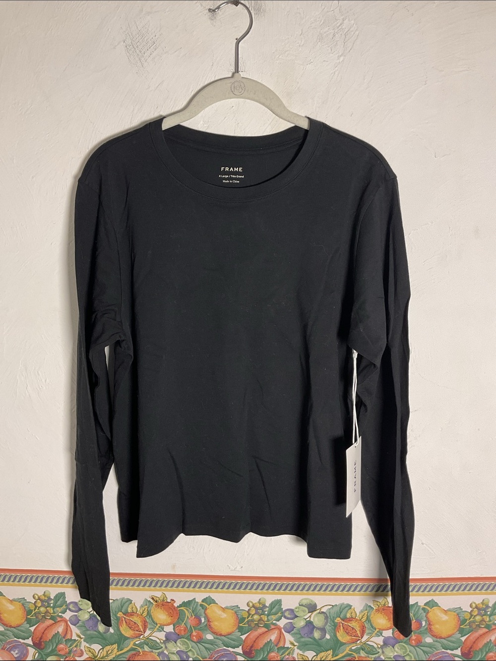 Frame Black Long Sleeve Baby Tee Crewneck T-Shirt Top Size XL NWT